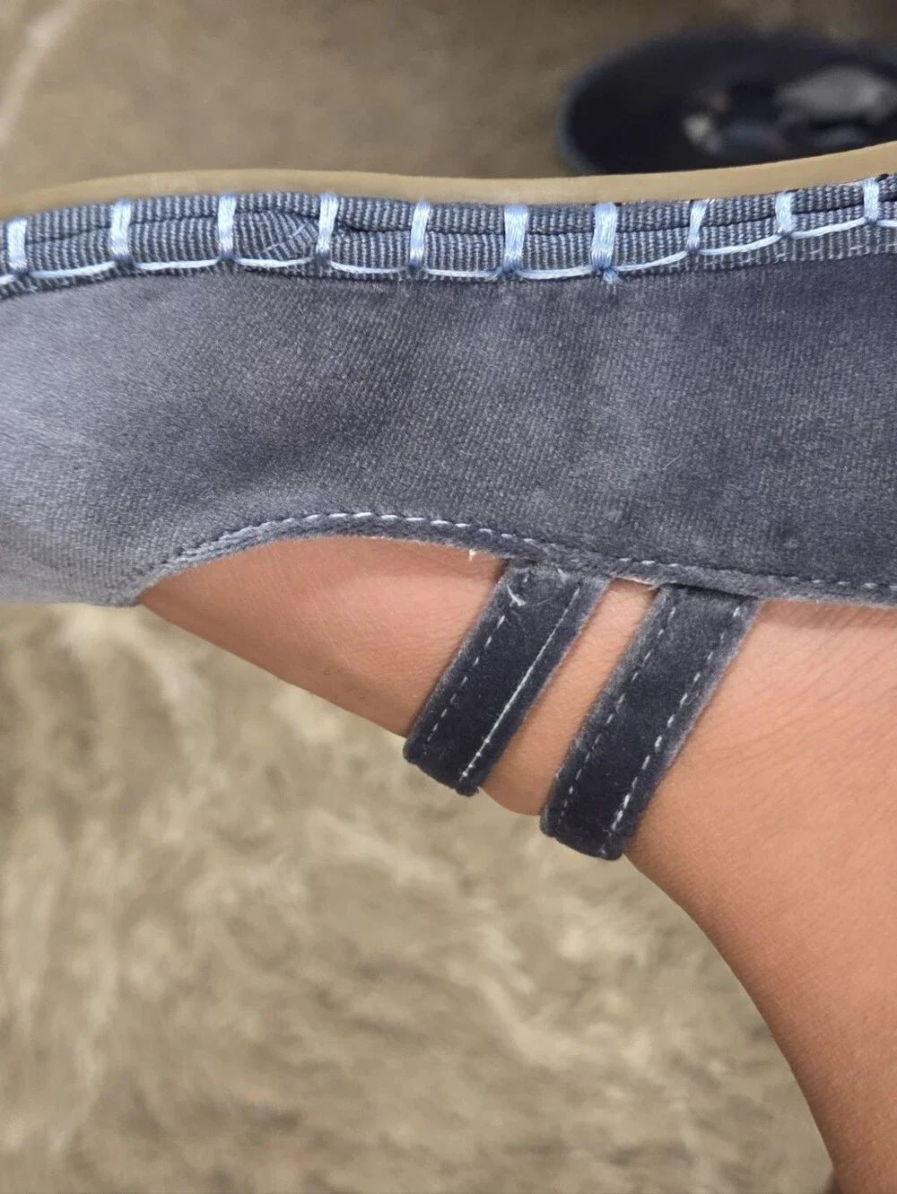 Women's Gray Velvet Double-Strap Mary Jane Flats